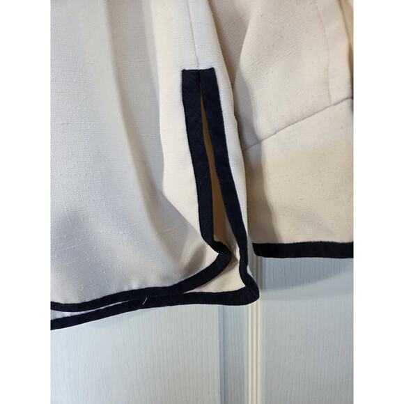Vintage Gino Rossi Cream Navy Trim Retro Woven Nautical Belted Jacket, Size XS - Picture 14 of 14